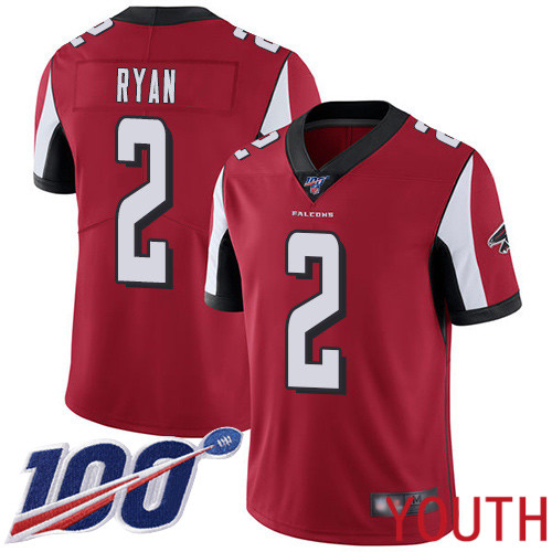Atlanta Falcons Limited Red Youth Matt Ryan Home Jersey NFL Football #2 100th Season Vapor Untouchable